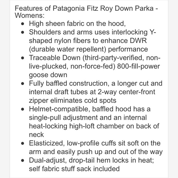 Patagonia Fitz Roy Women’s Down Jacket - Picture 11 of 11